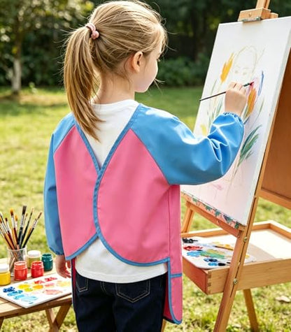 2 Pack Kids Art Smock Waterproof with Long Sleeve and 3 Roomy Pockets Artist Children Aprons for Toddlers Age 3-8 Painting Crafts（Pink） - color: 2 Pack Pink