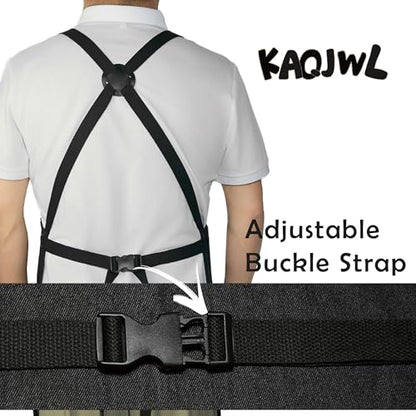 Professional Unisex Chef Apron – Cross-Back, Large Pockets, Water-Resistant Cotton Canvas - color: Black Denim