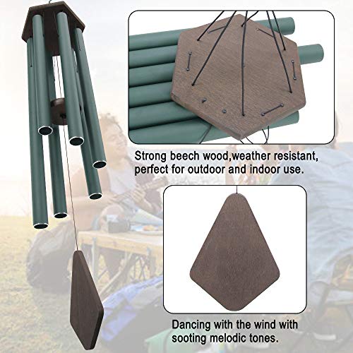 Wind Chimes Outdoor Large Deep Tone, 44 Inches Sympathy Wind Chimes Tuned Soothing Melody, Memorial Wind-Chime with 6 Heavy Tubes for Outside Decoration, Garden/Yard. Green - size: 44"GR