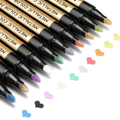 JR.WHITE Metallic Paint Markers, 10 Colors for Scrapbook, Black Paper, Photo Album, Rock Painting, Glass, Wood, Scrapbook Supplies, Card Making Kit, DIY Arts & Crafts