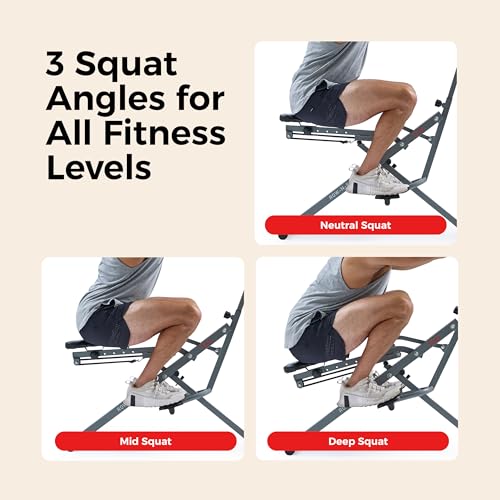 Sunny Health & Fitness Smart Row-N-Ride Glute & Leg Trainer, Foldable Squat Assist Rower with Exclusive SunnyFit App Connection - color: Grey