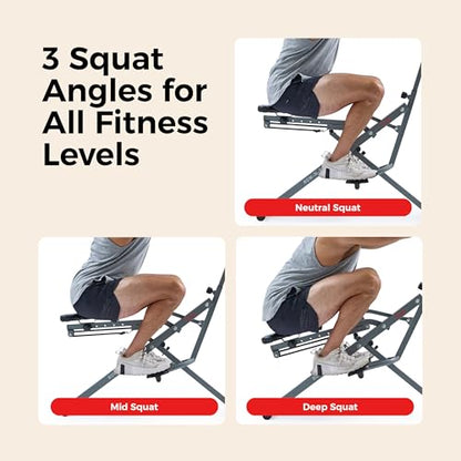 Sunny Health & Fitness Smart Row-N-Ride Glute & Leg Trainer, Foldable Squat Assist Rower with Exclusive SunnyFit App Connection - color: Grey