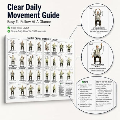 dzbBest Tai Chi Chair Workout Chart Canvas Wall Art, Gallery Wrapped, 16x24 | 29-Day Seated Exercise Guide • Solid Inner Wood Frame • Clear Step-by-Step Layout • Clean Frameless Edge Profile - color: Framed, size: 24"L x 16"W