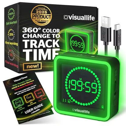 Visual Life Timer for Kids, Adults, ADHD, Autism & Dyslexia - New Timed Color Cues Anchor Focus, Track Progress & Guide Transitions - for Home, Teacher Classrooms, Homeschool, Business & Groups