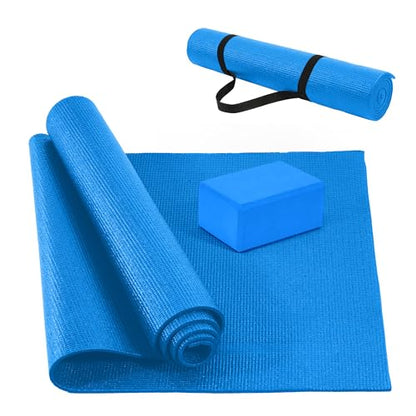 Fitvids All Purpose Thick High Density No Tear Exercise Yoga Mat with Strap & Lightweight Features for Indoor & Outdoor Use - color: Blue