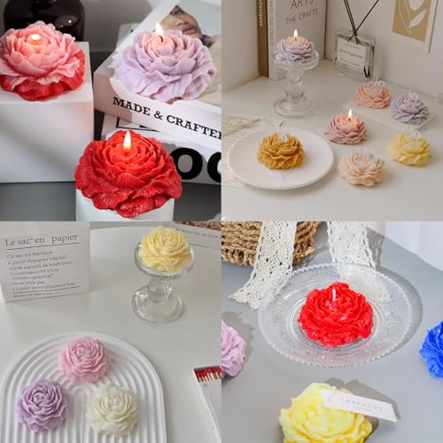 EuTengHao Peony Silicone Mold Set Flower Silicone Casting Mold Rose Resin Mold Easy Release Reusable for Wax Scented Candle Soap - Artistic Design for Home Decoration (6 Packs)