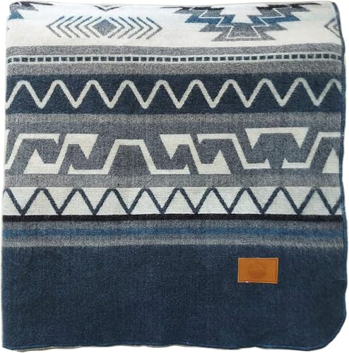 Off the Grid Inca Aztec Throw Blanket | Southwest Indian Navajo Boho Style | Native Woven Western Cover for Camping, Bedding, Couch (King, Cotopaxi Slate) - color: Cotopaxi Slate, size: King