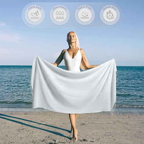 Ossano Turkish Beach Towel Absorbent & Quick Dry Oversized (39" x 71") - Decorative, Versatile and Functional as Beach Blanket, Yoga, Gym, Pool, Swim and Bath Towel - Ecru - color: Ecru