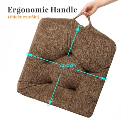 Floor Pillow, Large Meditation Sitting Cushion with Handle | for Tatami, Living Room, Yoga Use for Adults and Kids (1, Square, Brown, 22" x 22" x 6") - color: Square, Brown