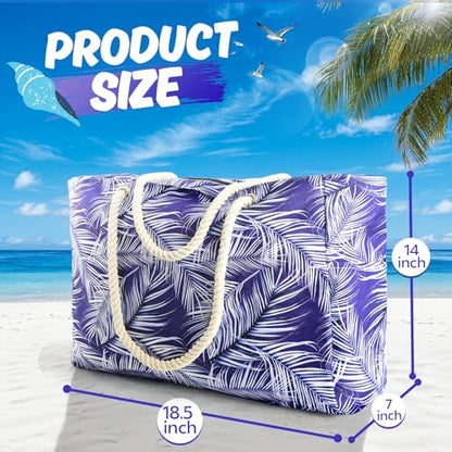 SRISE Large Beach Bag for Women & Men, Beach Bags Waterproof Sandproof, Travel Tote Bag, Swim Pool Bag for Family Outdoor - color: Palm Leaf