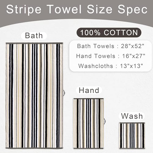 VOOVA & MOVAS Bathroom Hand Towels 4 Pack, 100% Cotton, 16x27 in - color: Gray + Black Striped, size: 4 PC Hand Towels (16"x27")