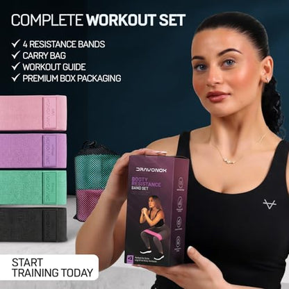 Fabric Resistance Bands for Working Out, 4 Levels Elastic Workout Bands for Women Men, Non-Slip Exercise Bands for Pilates Glutes & Hip Stretching, Gym Booty Loops for Physical Therapy Legs and Thigh
