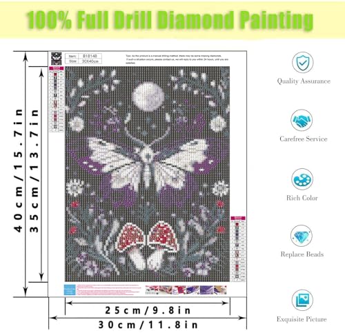 Diamond Art Kits for Adults,Moon Moth Diamond Painting Kits 12X16 Inch | 5D Diamond Art Paintings for Beginners,Round Full Drill Diamond Dot Tools Kit,Extra Diamonds,Stress Relief Craft,DIY Gift - color: Moth-0305