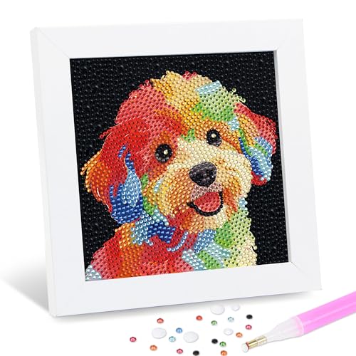 Leixonl Diamond Art Kits for Kids with Framed (7 in) Cartoon Animals DIY Gem Art Painting - Arts & Crafts Gifts for Beginners & Teens (1p-6 in-Colorful Dog) - color: 1p-6 in-colorful dog