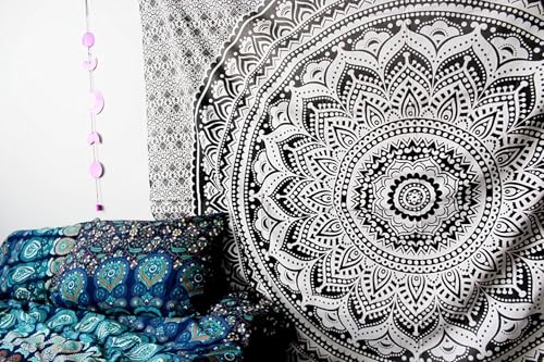 Popular Handicrafts Tapestry Wall Hanging Hippie Ombre Mandala Bohemian Hippy Psychedelic Design Indian Tapestries Bedspread 84 x 90 Inches (215cm x 230cm) Red Yellow - color: Black Grey, size: 90"L x 84"W