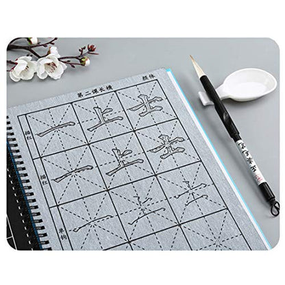 Reusable Chinese Water Writing Calligraphy Set, Inkless Chinese Calligraphy Paper with Brush and Water Dish for Beginners, Water Writing Calligraphy Practice Set