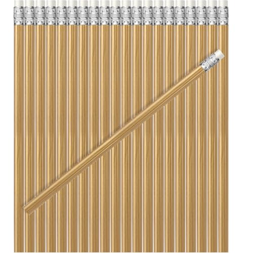 TecUnite 60 Pcs HB Pencils #2 Unsharpened Wood Cased Pencils with Eraser Pencil Cute Graphite No 2 Pen for Adults Gifts Exam School Office Sketching Learning (Gold Color, Silver) - color: Gold Color, Silver