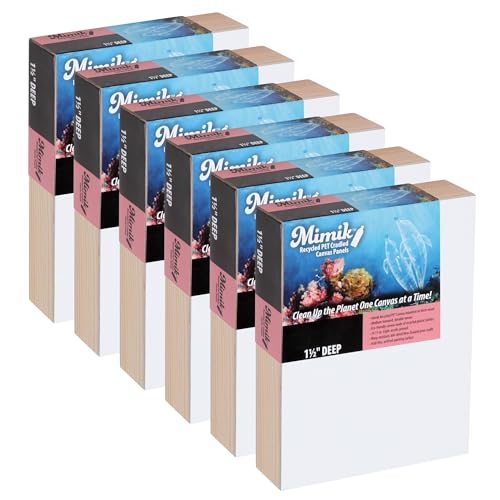 Creative Mark Mimik Recycled PET Cradled Canvas Panel 1-1/2" Depth- 6x8" Pack of 6 - Medium-Textured Painting Board for Eco-Conscious Artists, 14.11 oz Triple-Acrylic-Primed Weight - size: 6x8" Pack of 6