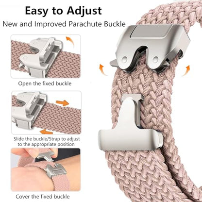 Nylon Braided band Compatible with Samsung Galaxy Watch 8/9 40mm 44mm - color: Nut Pink