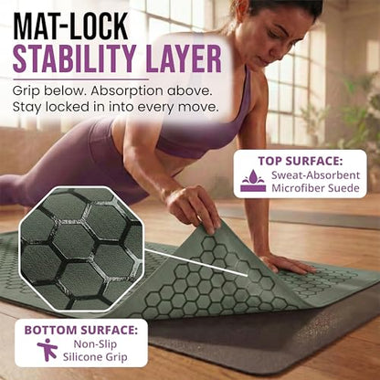 Clever Yoga Hot Yoga Mat Towel – Non-Slip Grip for Hot Yoga, Sweat Absorbent, Honeycomb Silicone Grip, Stays Flat – Ideal for Pilates, Travel, Washable & Lightweight - Olive - color: Olive