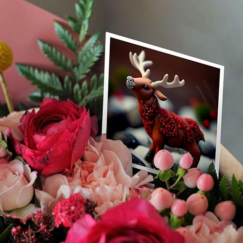 3dRose, Photograph of a miniature reindeer sculpture made of polymer clay., 6 Greeting Cards with envelopes - size: 6 Greeting Cards with envelopes