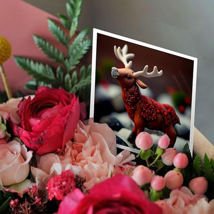3dRose, Photograph of a miniature reindeer sculpture made of polymer clay., 12 Greeting Cards with envelopes - size: 12 Greeting Cards with envelopes