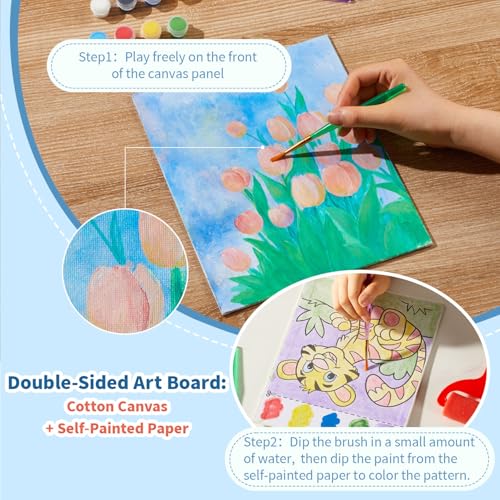 Double-Sided Canvas Painting Kit, 3 Pack 8x10 Inch Canvas Panels with Blank and Pre-Drawn Sides, Acrylic Paints, and Brushes, Versatile DIY Craft Kit for Creative Projects - size: 8"x10"(3-Pack), style: Dual-Sided - Animals