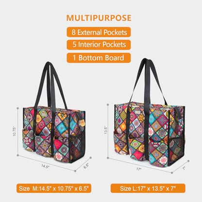 TOPDesign Utility Water Resistant Tote Bag with 13 Pockets, Zipper Closure - color: Yoga, size: Medium