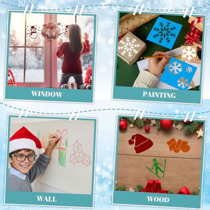 Henoyso 24 Pcs Winter Stencil for Kids 8 Inch Reusable Christmas Templates | Plastic, Drawing Painting Templates, Snowflake, Gingerbread, Candy Cane, Blue White Red, Wood Paper Scrapbook, DIY Art Crafts - style: Winter Style