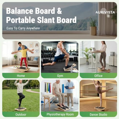 Wooden Slant Board, 2-in-1 Adjustable Calf Stretcher, 300lb | 180° Adjustable,6 Angle,withTraining Poster,Portable Incline Board,Physical Therapy,Ankle Stretching
