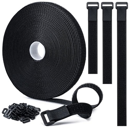 0.8" x32Ft Hook and Loop Straps with 50 Plastic Buckles，Black - color: Black, size: 0.8"×32ft Plastic Buckle