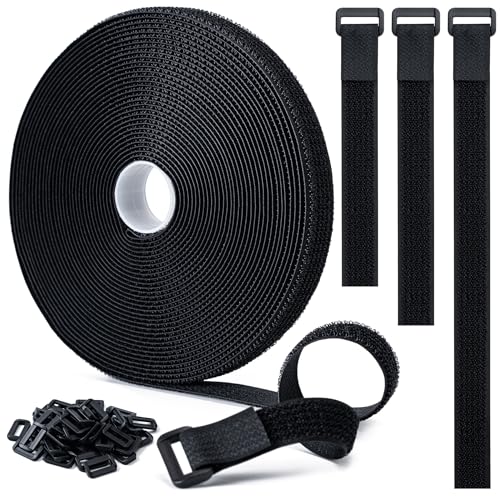 0.8" x32Ft Hook and Loop Straps with 50 Plastic Buckles，Black - color: Black, size: 0.8"×32ft Plastic Buckle