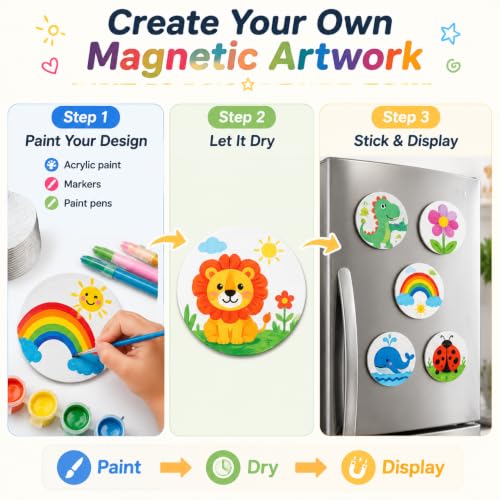 15 Pack Mini Canvas Boards with Soft Magnet Back | Perfect for acrylic, watercolor and marker art. Create personalized fridge magnets, classroom crafts and handmade gifts - style: Round-15pcs