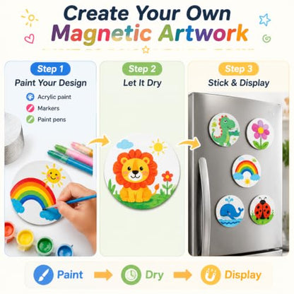 15 Pack Mini Canvas Boards with Soft Magnet Back | Perfect for acrylic, watercolor and marker art. Create personalized fridge magnets, classroom crafts and handmade gifts - style: Round-15pcs