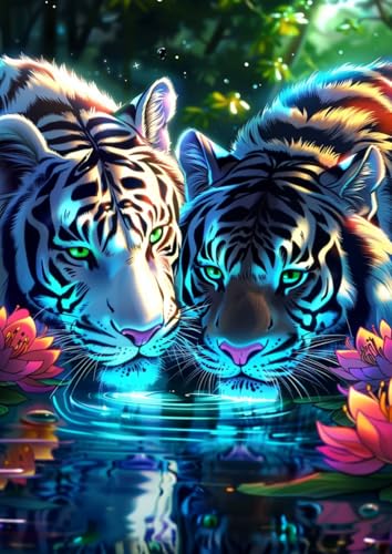 White Tiger Diamond Art Kits for Adults, Animal Diamond Art 12X16 Inch | Easy 5D Diamond Art Kits, Round Dots Full Drill, DIY Diamond Painting Kit for Adult Beginners, Home Wall Decor Gifts - color: Tiger 02