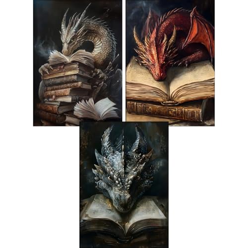 GOUOYANA Dragon Book Square Drill Diamond Painting-3P Diamond Art Wall Art | Diamond Art Square Drill Dragon Book for Beginners DIY Rhinestone 5D Diamond dots(Gemstone Craft)Wall Decor Gift 12x16IN - color: DP03055