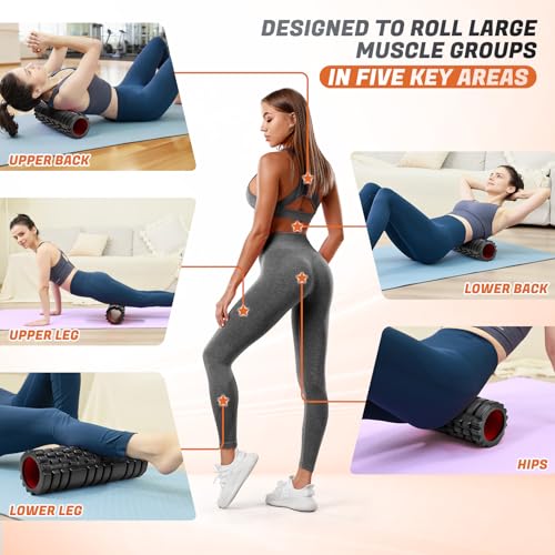 Foam Roller for Deep Tissue Massager, Patented Exercise Roller | 18" Trigger Point Foam Roller for Muscle Recovery, Physical Therapy, Improves Mobility, Fitness, Yoga and Pilates, Black - color: Black