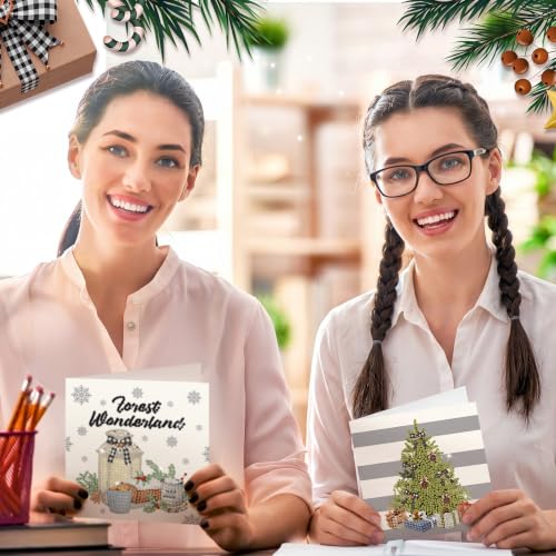 Saillong 12 Pack Neutral Christmas Diamond Painting Greeting Card Kits DIY Gray Christmas Diamond Art Cards with Envelopes Xmas 5D Rhinestones Painting Kit for Adults DIY Craft Family Friend Xmas Gift - color: Neutral Christmas