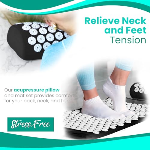 Sivan Acupressure Mat & Pillow Set for Back & Neck (XL, Black/White) - color: Black/White, size: XL