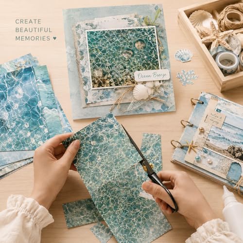 Scrapbook Paper Pad & Scrapbooking Supplies - Oceanic Water Ripple Aesthetic, Double Sided Junk Journal Kit, 160gsm Craft Paper for Photo Albums, Picture Art Collage, 6x6 Inch - color: Oceanic