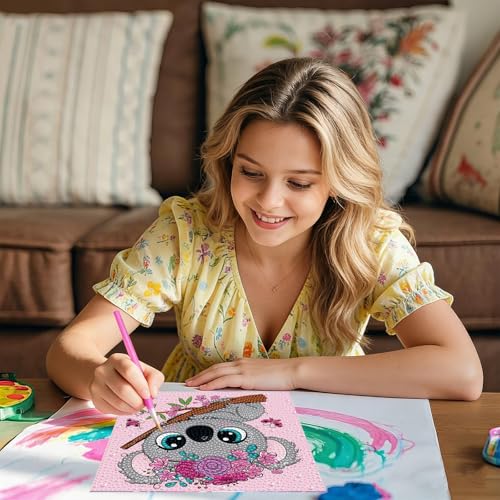 PERFECTSIGHT Cute 5D Diamond Art Kits, Kawaii DIY Painting Art for Adults Teen, 4 Pack Diamond Arts and Crafts Sets, Big Gem Full Drill Diamond Dots for Women (Pink Animal) - style: Pink Animal