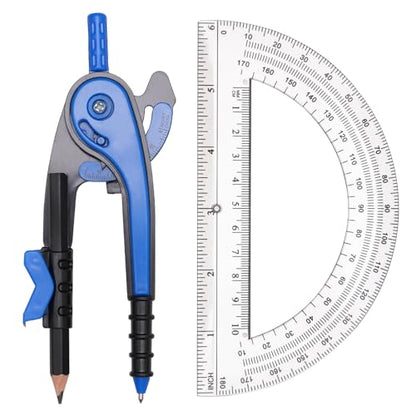 YOOUSOO Compass and Protractor Set, Student Geometry Math Set, Drawing Compass and 6 Inch Clear Swing Arm Protractors 180 Degree Math Protractor, Back to School Supplies
