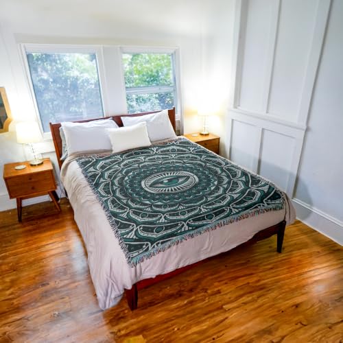 Pure Country Weavers Eye Mandala Teal Blanket - Gift Tapestry Throw Woven from Cotton - Made in The USA (72x54) - color: Eye Mandala Teal, size: 72x54