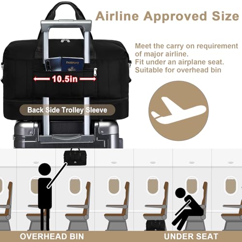 IBFUN Weekender Bags for Women, 21" Travel Duffle Bag with Shoe Compartment - color: E1-Black