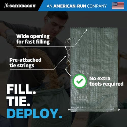 Sandbaggy - Heavy Duty Empty Sandbags For Flooding (14" X 26") - Poly Sand Bags - Flood Barrier, Weight, Construction, Earth Bag Homes - Reusable, UV Resistant - Tie Strings Attached (50 Bags) - size: 50 Count (Pack of 1)