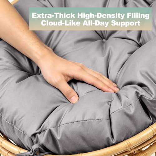 47" Round Tufted Floor Cushion, Thick Meditation Papasan with Ties - color: Grey
