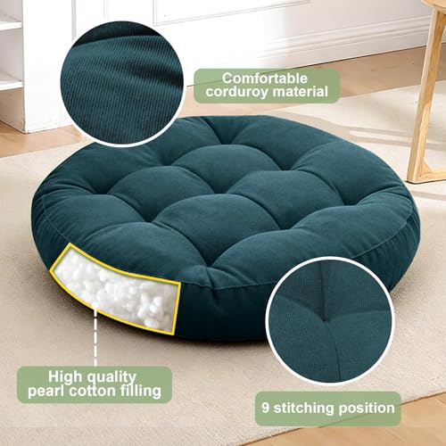 Floor Cushion Pillow Set of 2 Large Round and Square Floor Pillows for Adults Meditation Cushion Pillow Tufted Corduroy Cushions for Living Room Outdoor Yoga Tatami Fireplace,20x20 Inch (Blue) - color: Blue