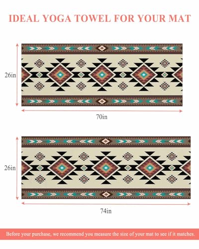 Southwest Geometric Yoga Towel for Hot Yoga Non Slip, Brown Mexican Aztec Boho Tribal Absorbent Yoga Sweat Mat Towels Microfiber Hot Bikram Pilates Fitness Towel 26"x70" - size: 26x70in