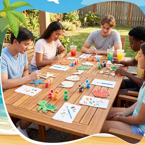 Saypacck 24 Pcs Hawaiian Party Favors Wooden Paint Craft Kits | Summer Tropical Party, Wooden DIY Painting Activity Sets with Organza Bags, Goodie Bag Fillers for Kids Guests - style: Hawaiian
