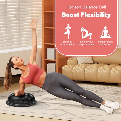 BODYRHYTHM 2 in 1 Balance Ball & Plank Board Trainer with Free iOS/Android App & 4 Free Games for Full Body Workout - Half Exercise Yoga Ball Trainer with 2 Bands & Pump for Strength Training - color: Black